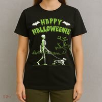 Happy Halloweenie Halloween Skeleton Dachshund Weiner Dogs T-Shirt thumb 4