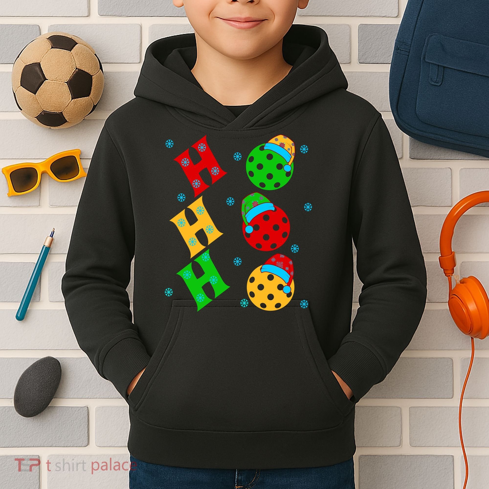 Ho Ho Ho Pickleball Christmas Kids Hoodie