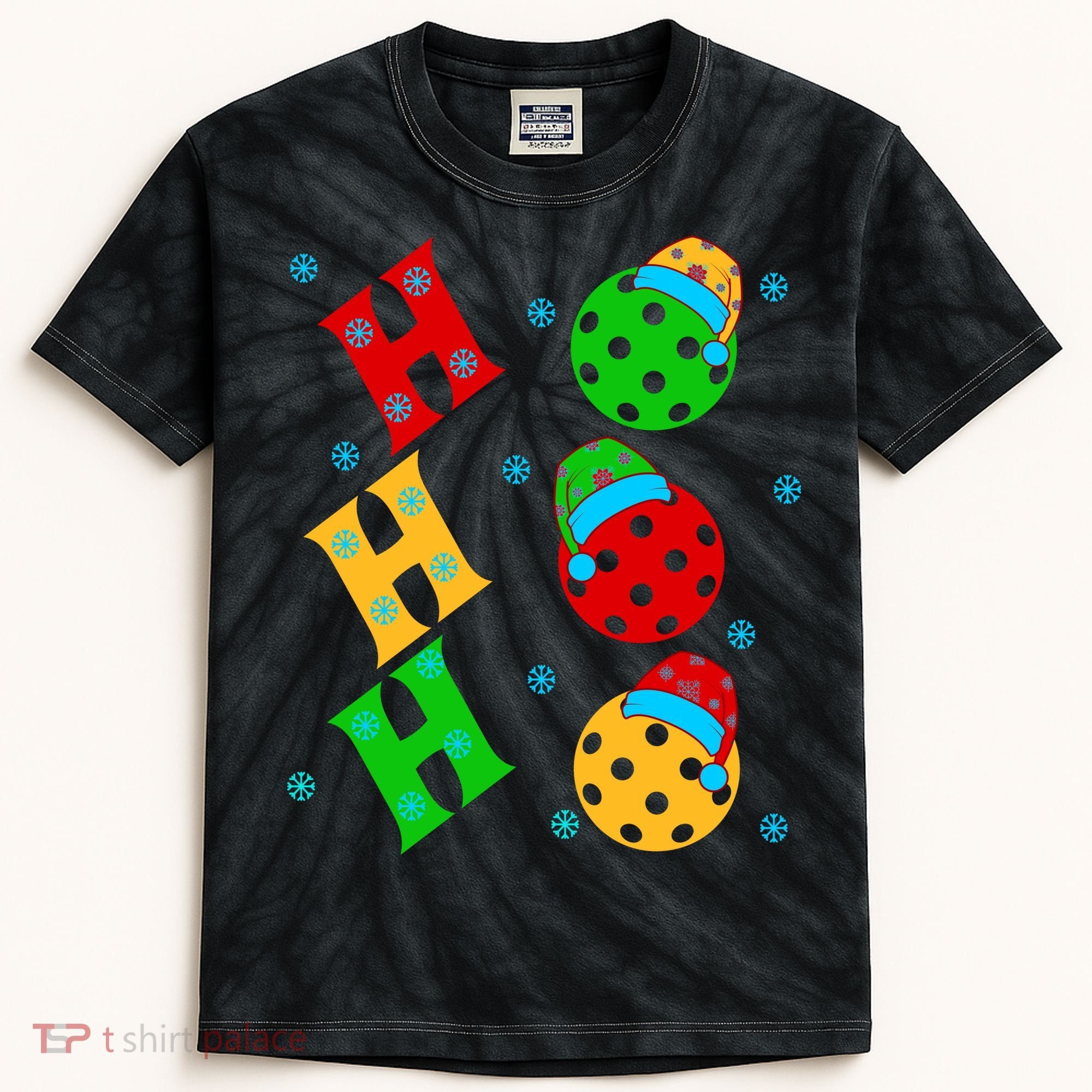 Ho Ho Ho Pickleball Christmas Kids Tie-Dye T-Shirt