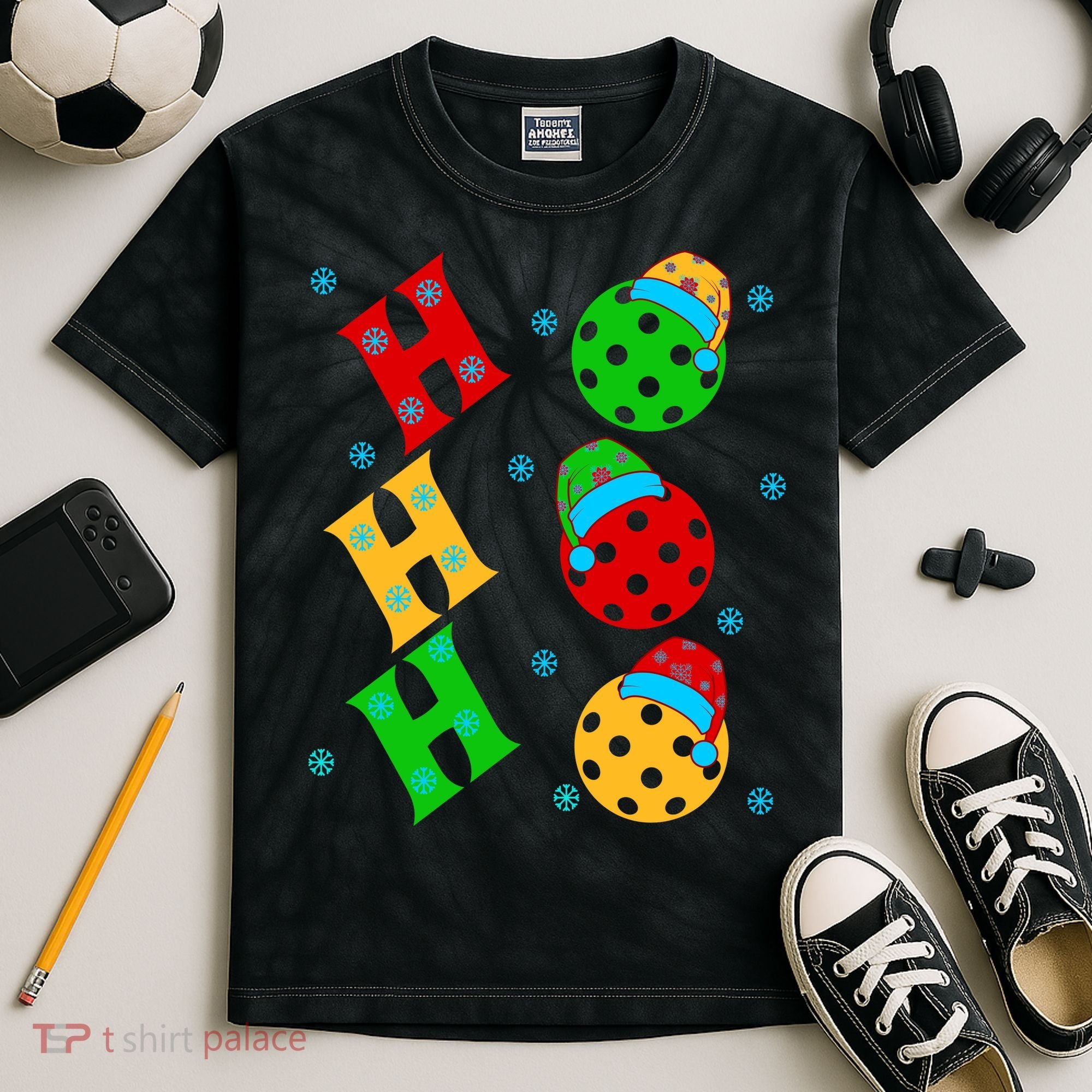 Ho Ho Ho Pickleball Christmas Kids Tie-Dye T-Shirt