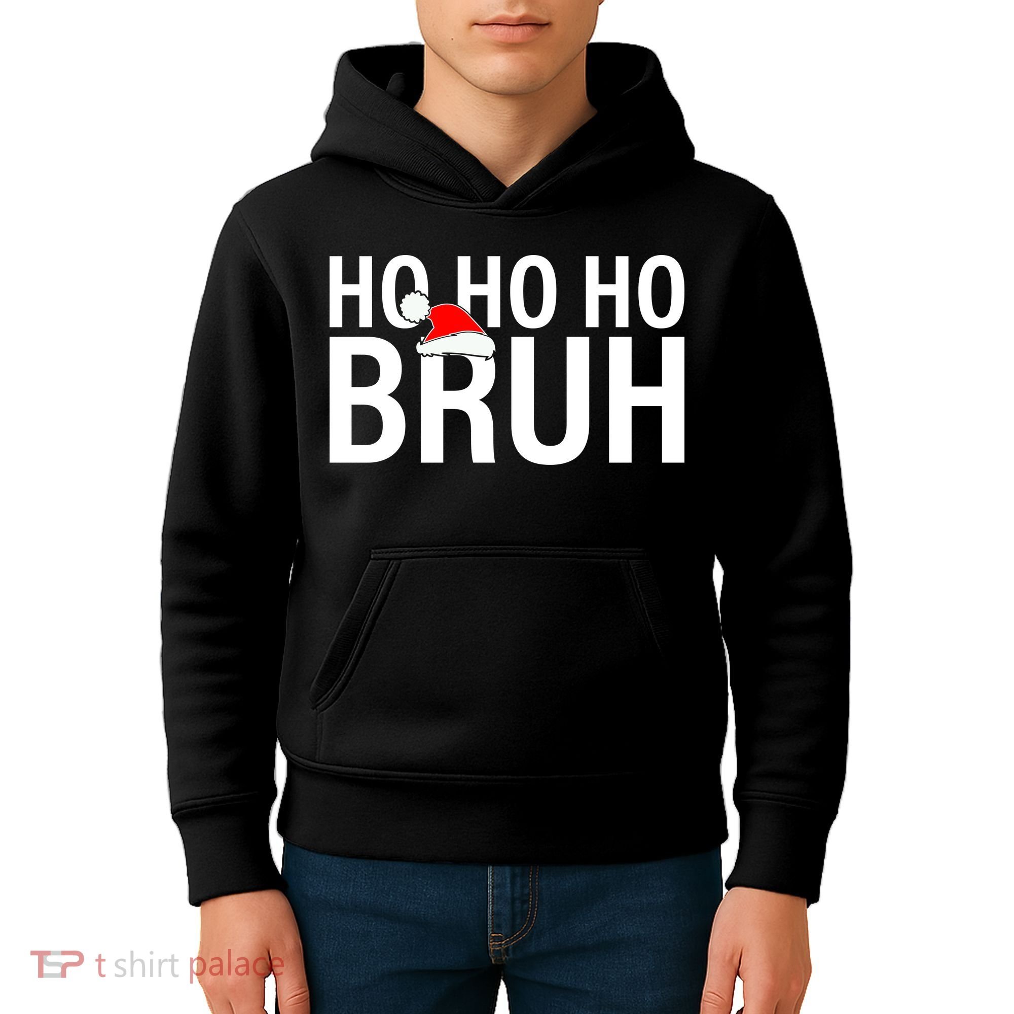 Ho Ho Ho Bruh Santa Hat Funny Christmas Kids Hoodie
