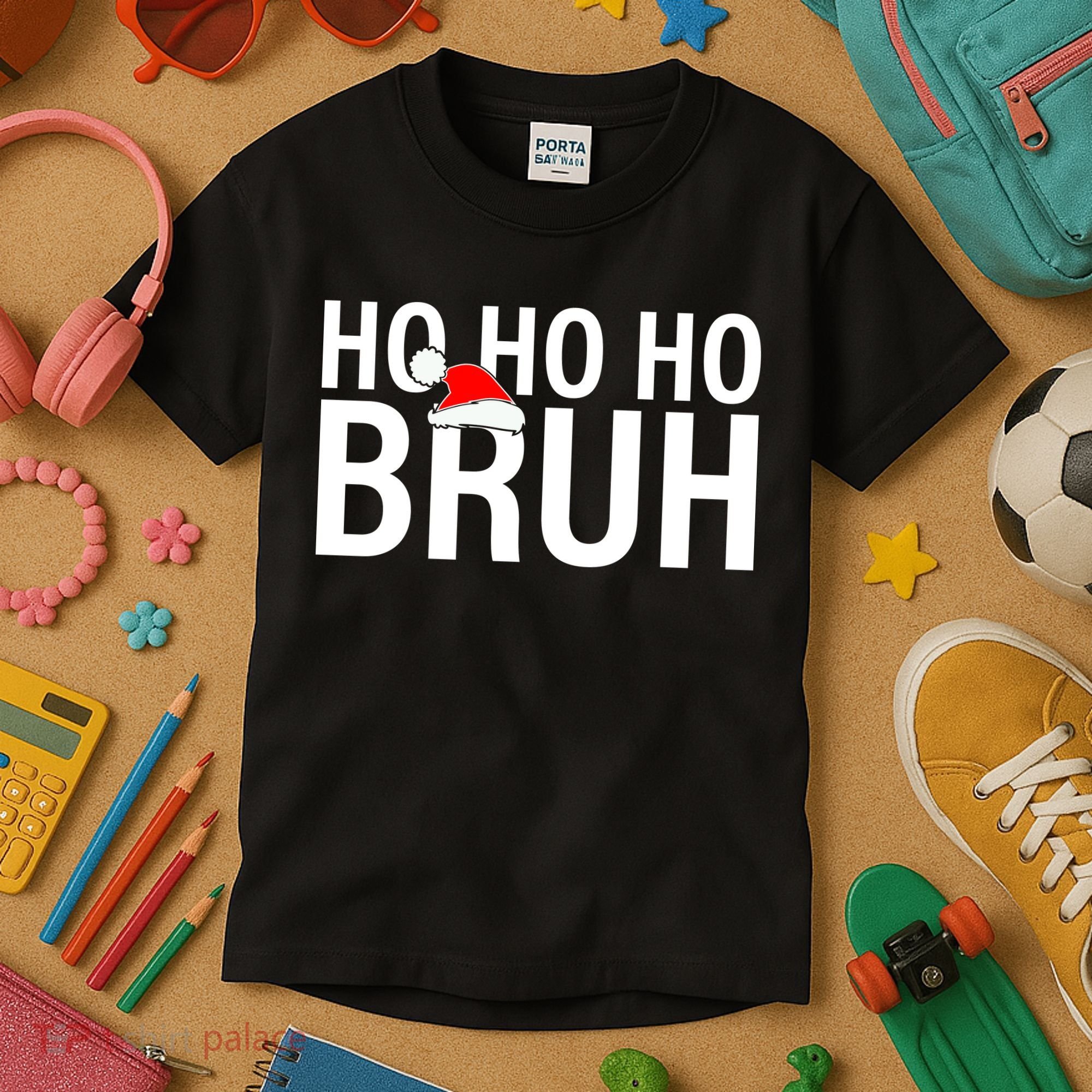 Ho Ho Ho Bruh Santa Hat Funny Christmas Kids T-Shirt