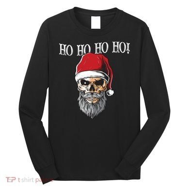 Ho Ho Ho Skeleton Bearded Skull Santa Long Sleeve Shirt