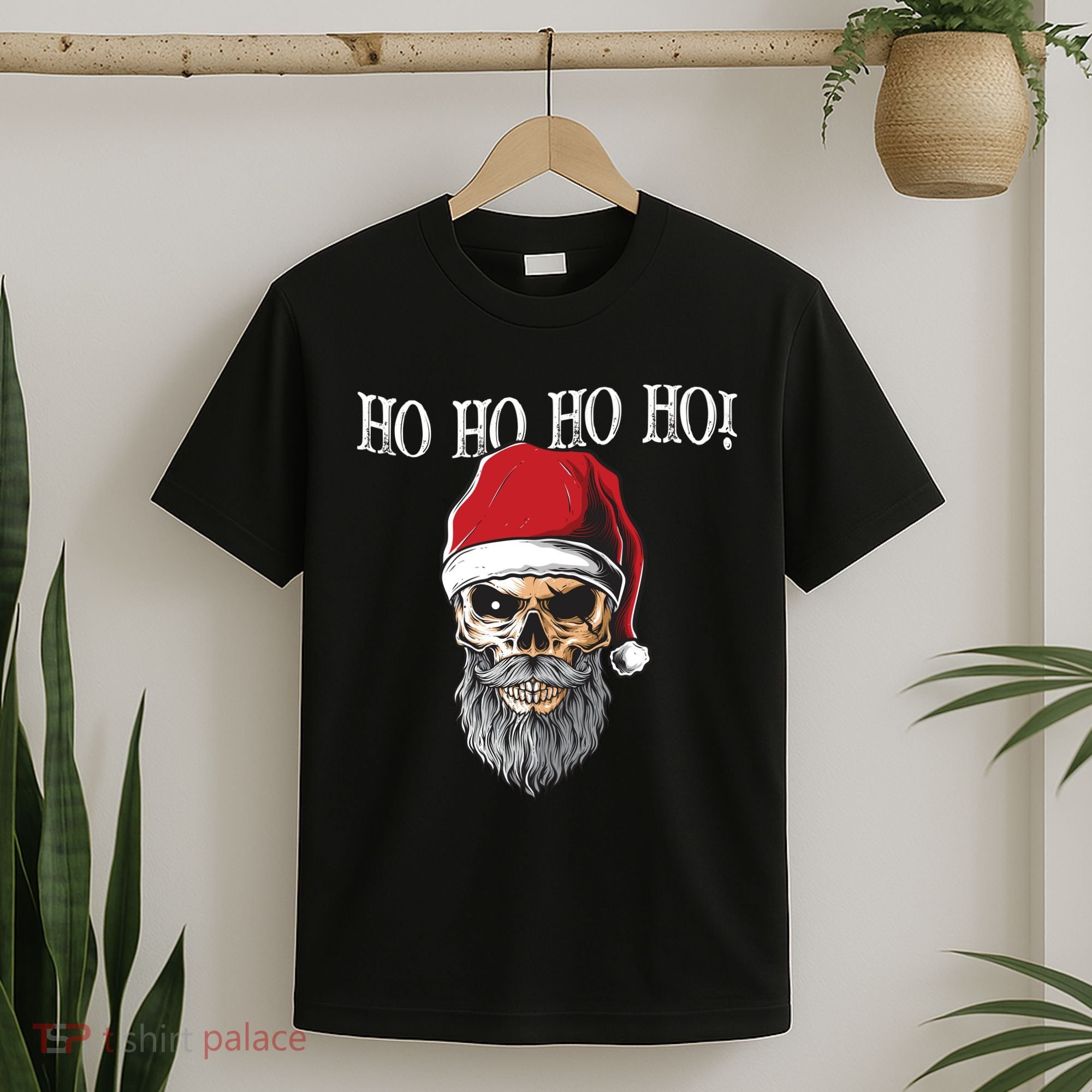 Ho Ho Ho Skeleton Bearded Skull Santa T-Shirt