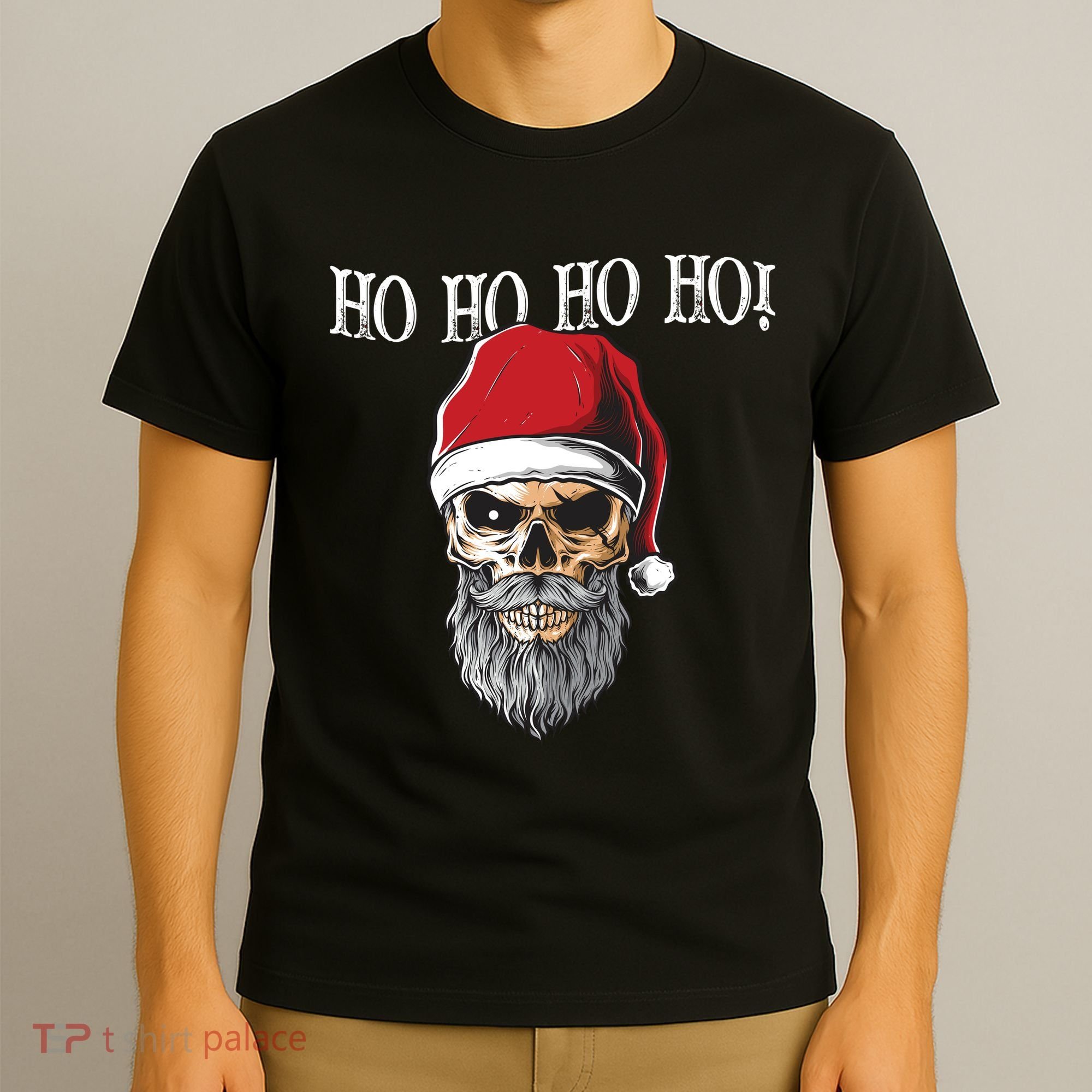 Ho Ho Ho Skeleton Bearded Skull Santa T-Shirt