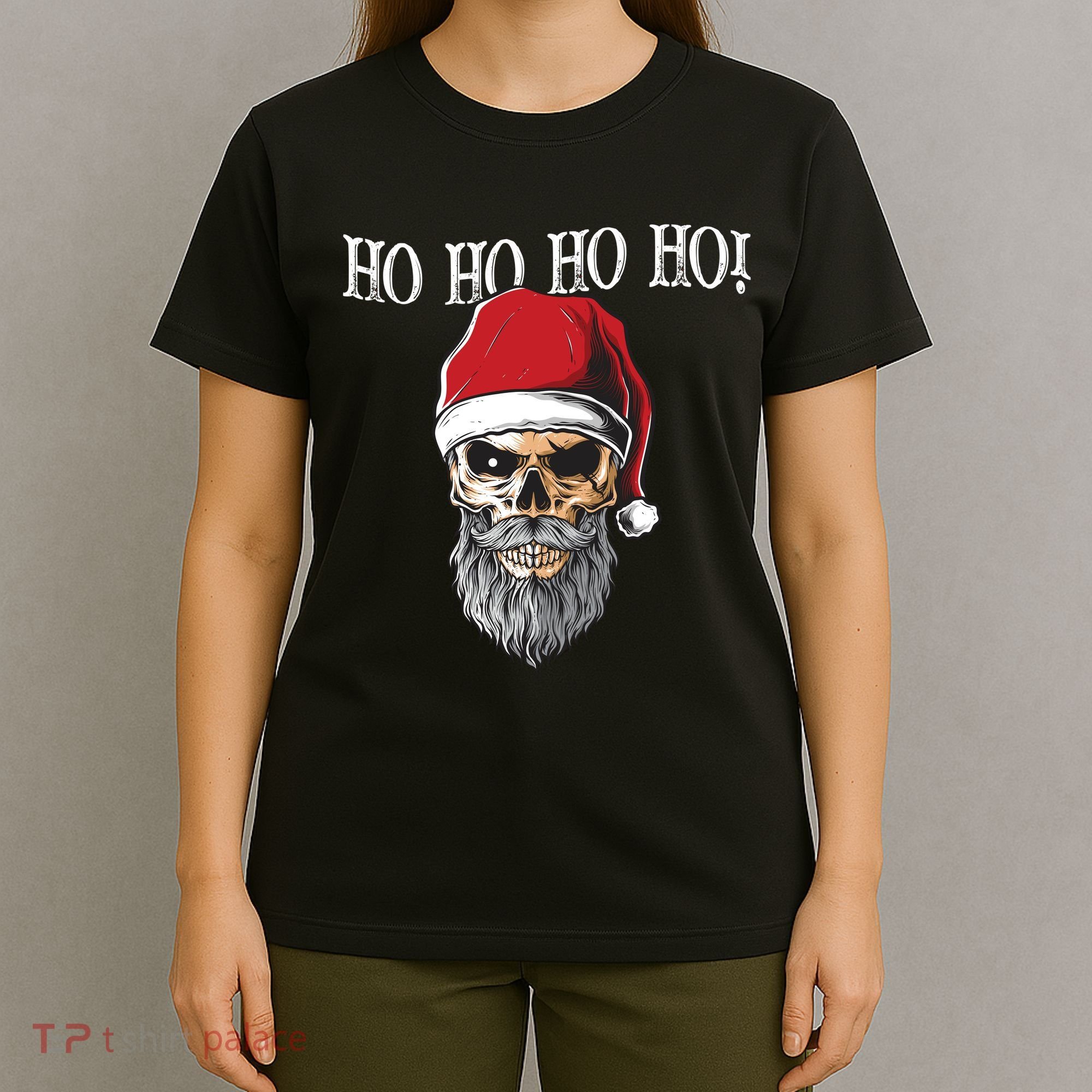 Ho Ho Ho Skeleton Bearded Skull Santa T-Shirt