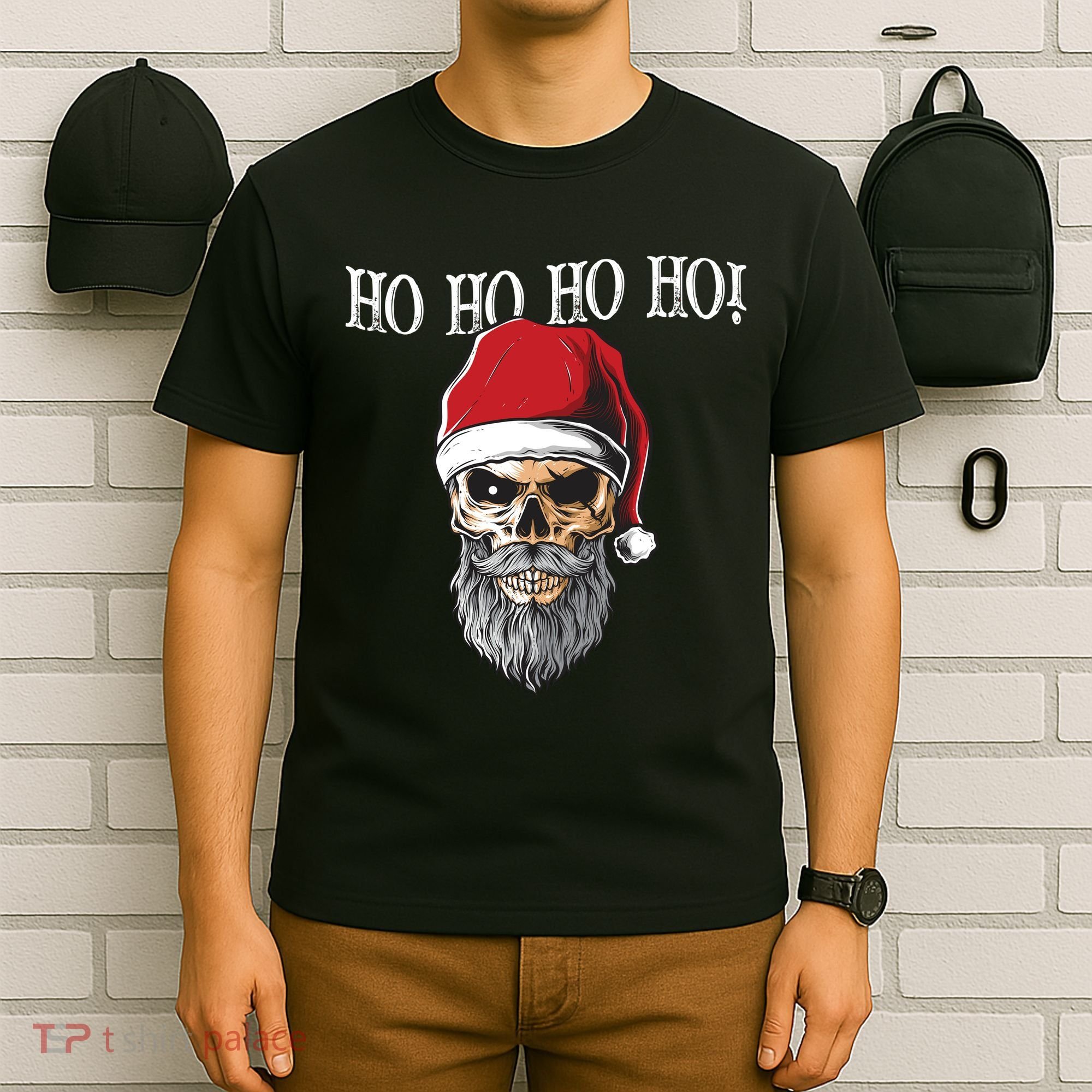 Ho Ho Ho Skeleton Bearded Skull Santa T-Shirt