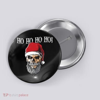 Ho Ho Ho Skeleton Bearded Skull Santa Button