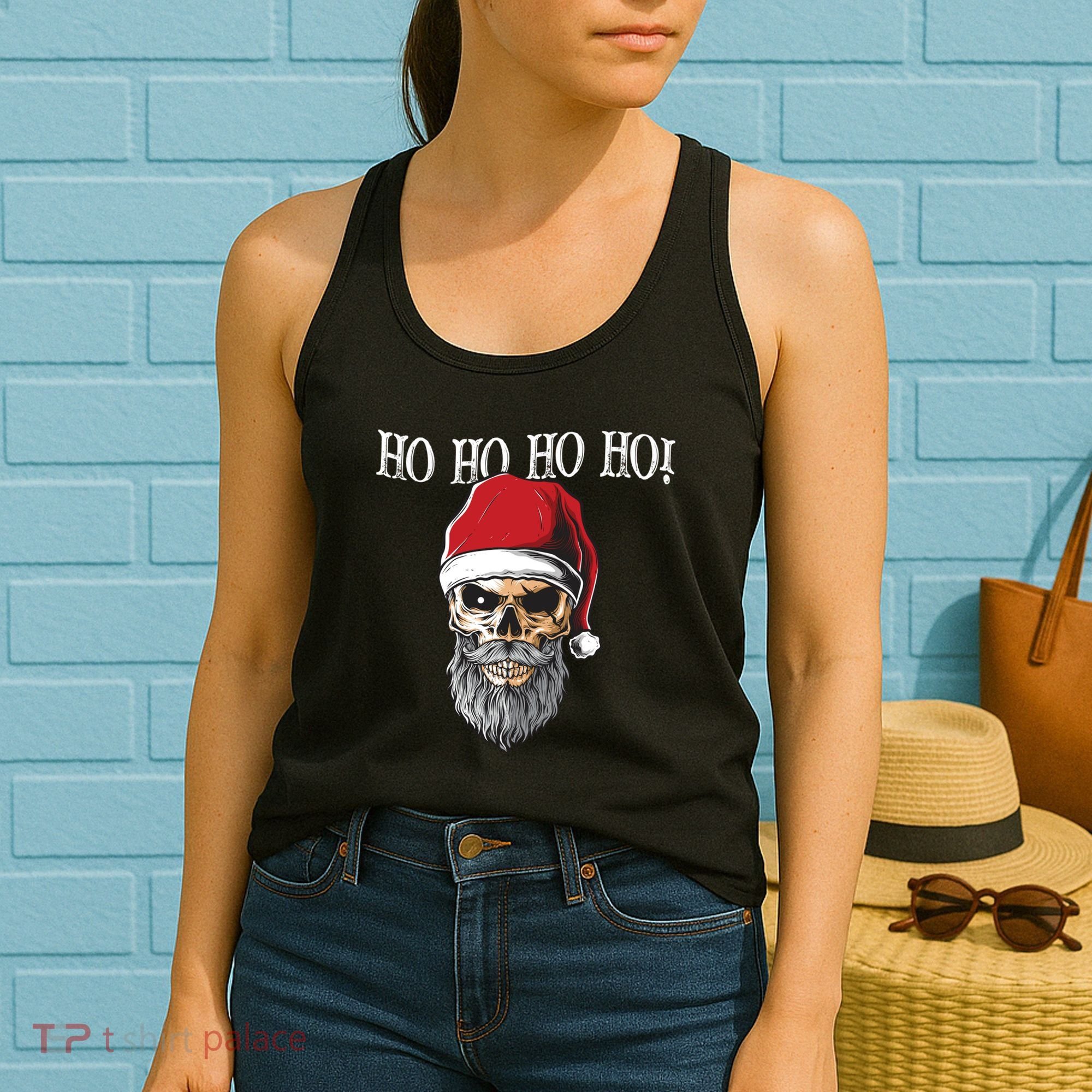 Ho Ho Ho Skeleton Bearded Skull Santa Women's Tank Top