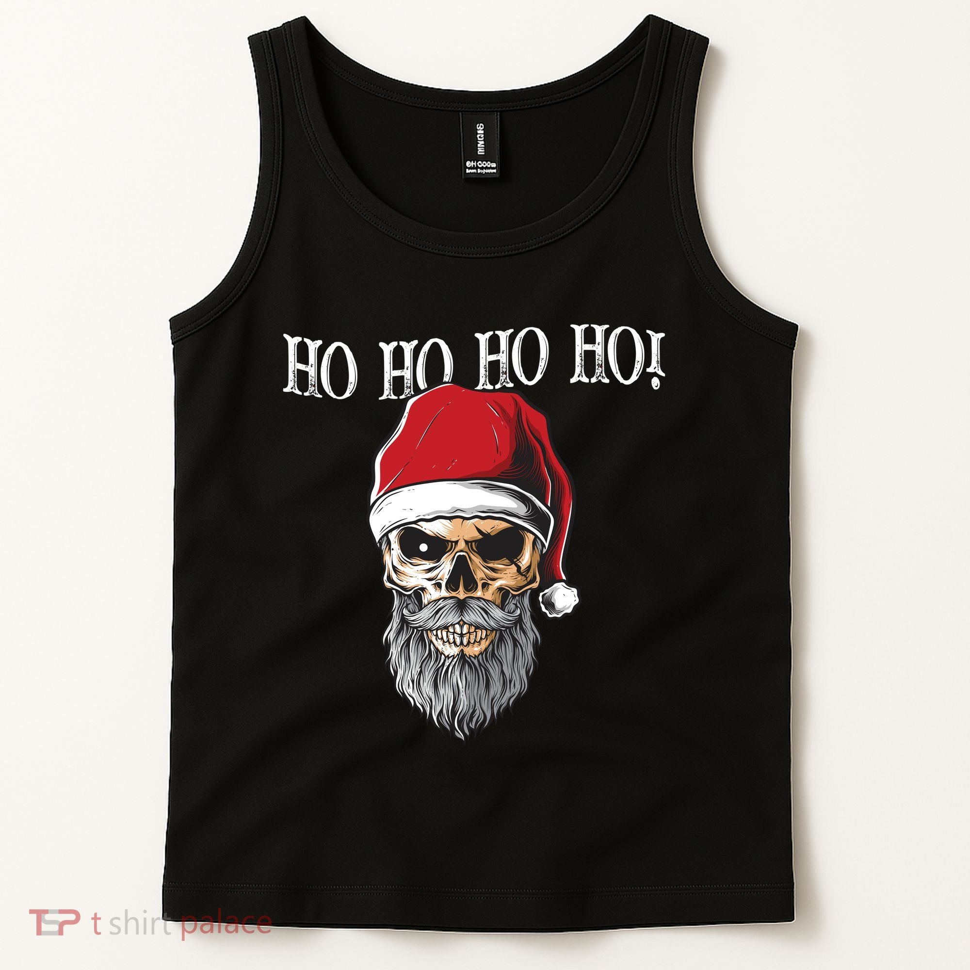 Ho Ho Ho Skeleton Bearded Skull Santa Tank Top