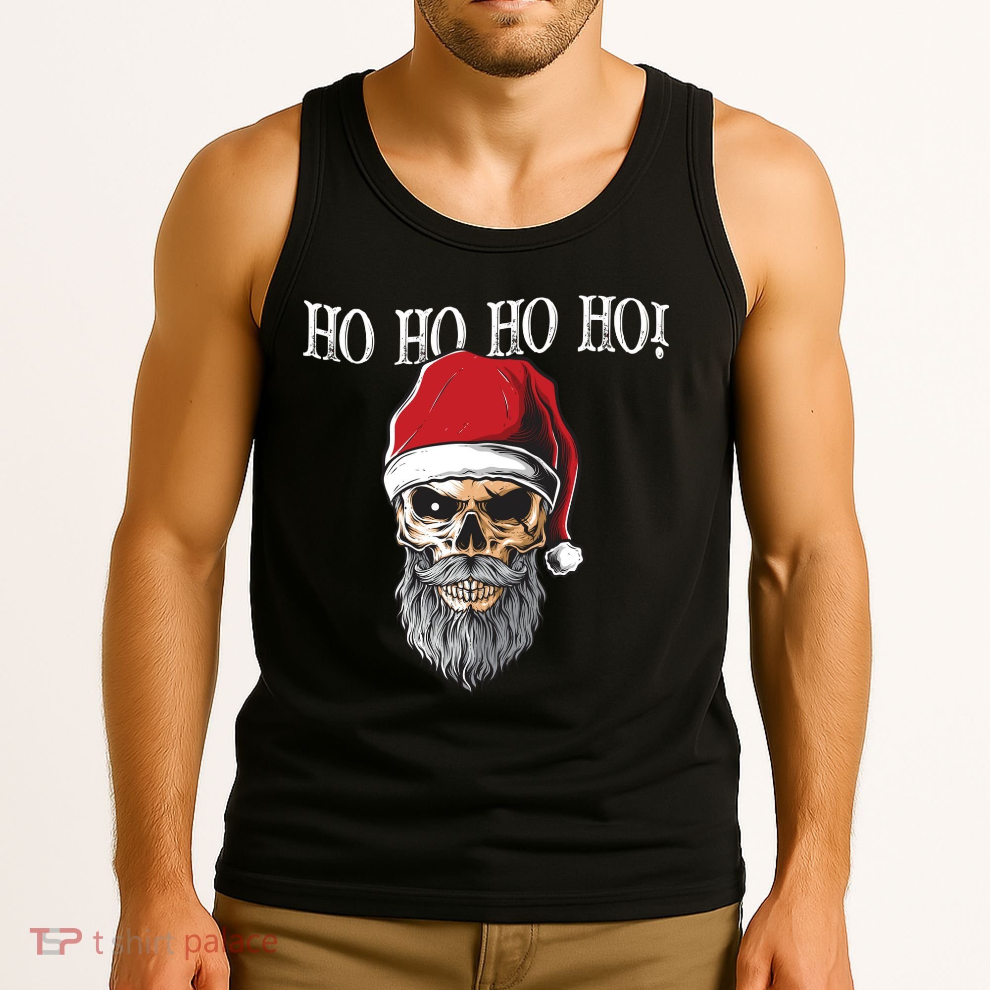 Ho Ho Ho Skeleton Bearded Skull Santa Tank Top