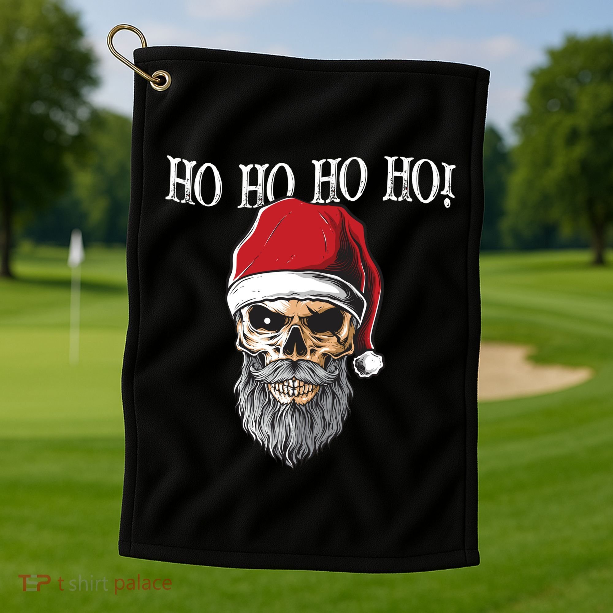 Ho Ho Ho Skeleton Bearded Skull Santa Golf Towel