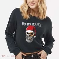 Ho Ho Ho Skeleton Bearded Skull Santa Cropped Pullover Crew thumb 2