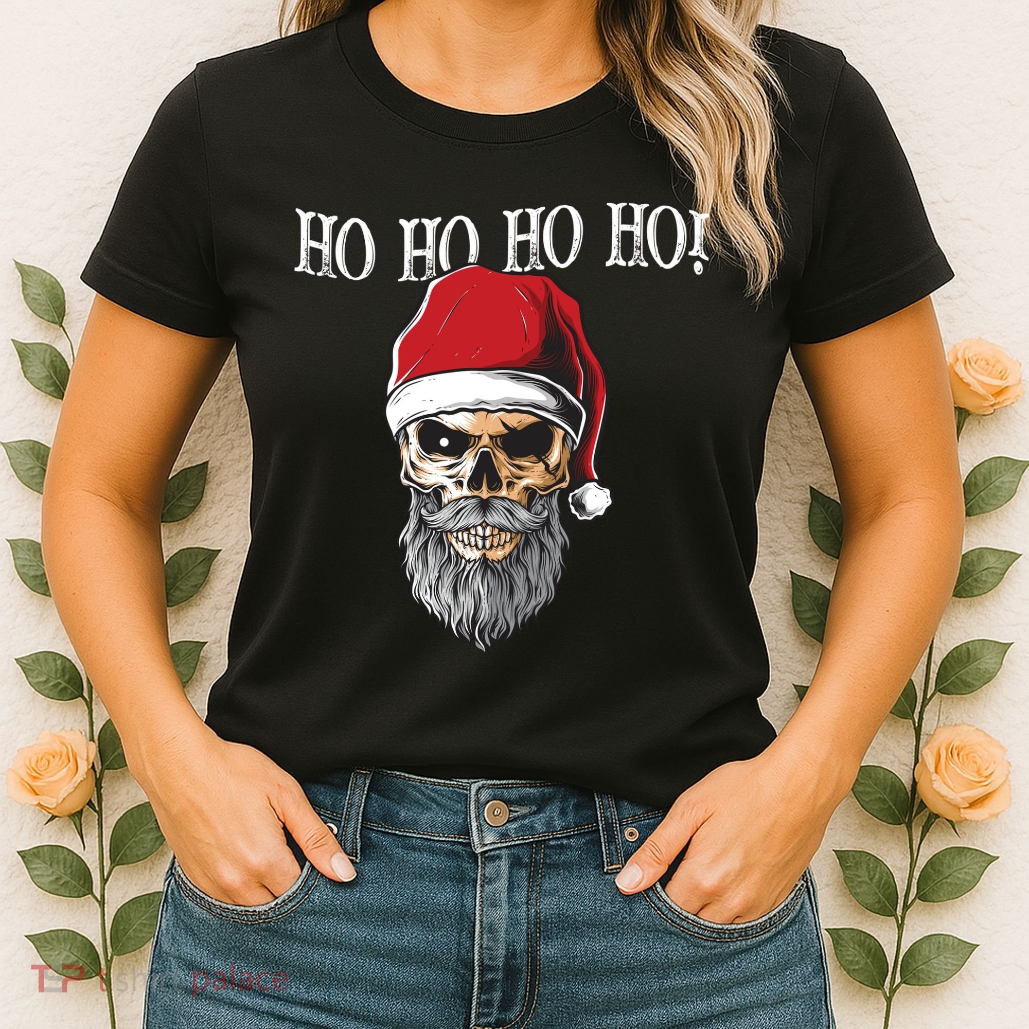 Ho Ho Ho Skeleton Bearded Skull Santa Women's T-Shirt