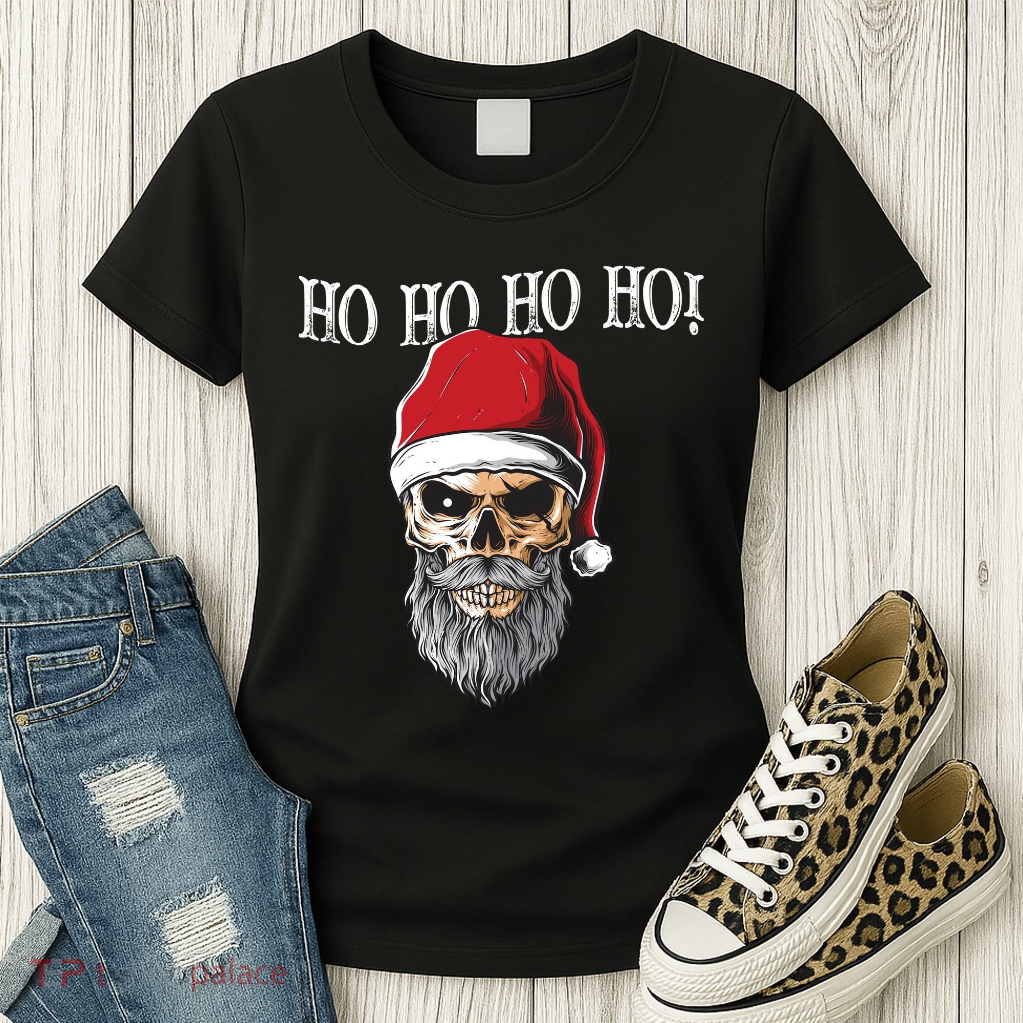 Ho Ho Ho Skeleton Bearded Skull Santa Women's T-Shirt