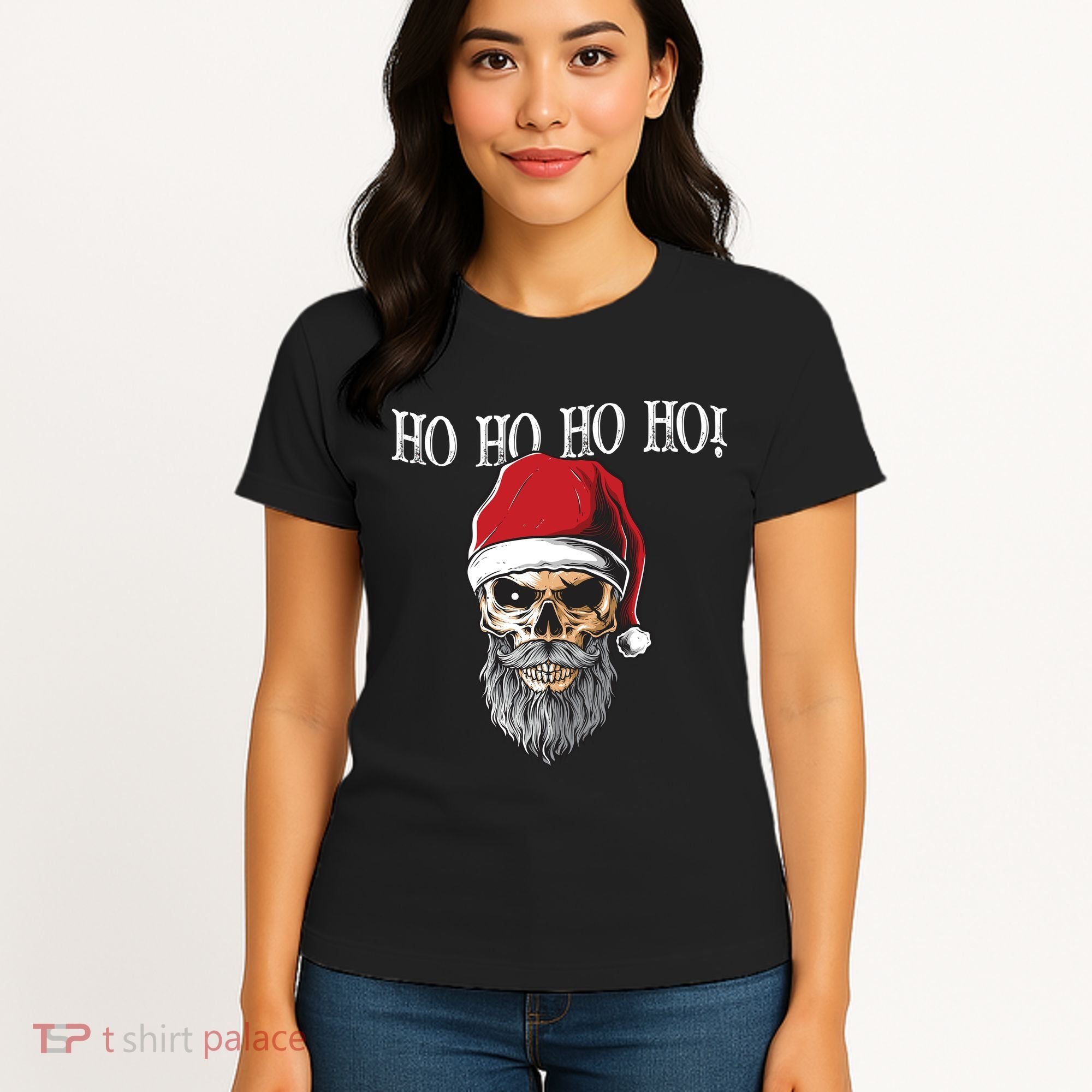 Ho Ho Ho Skeleton Bearded Skull Santa Women's T-Shirt