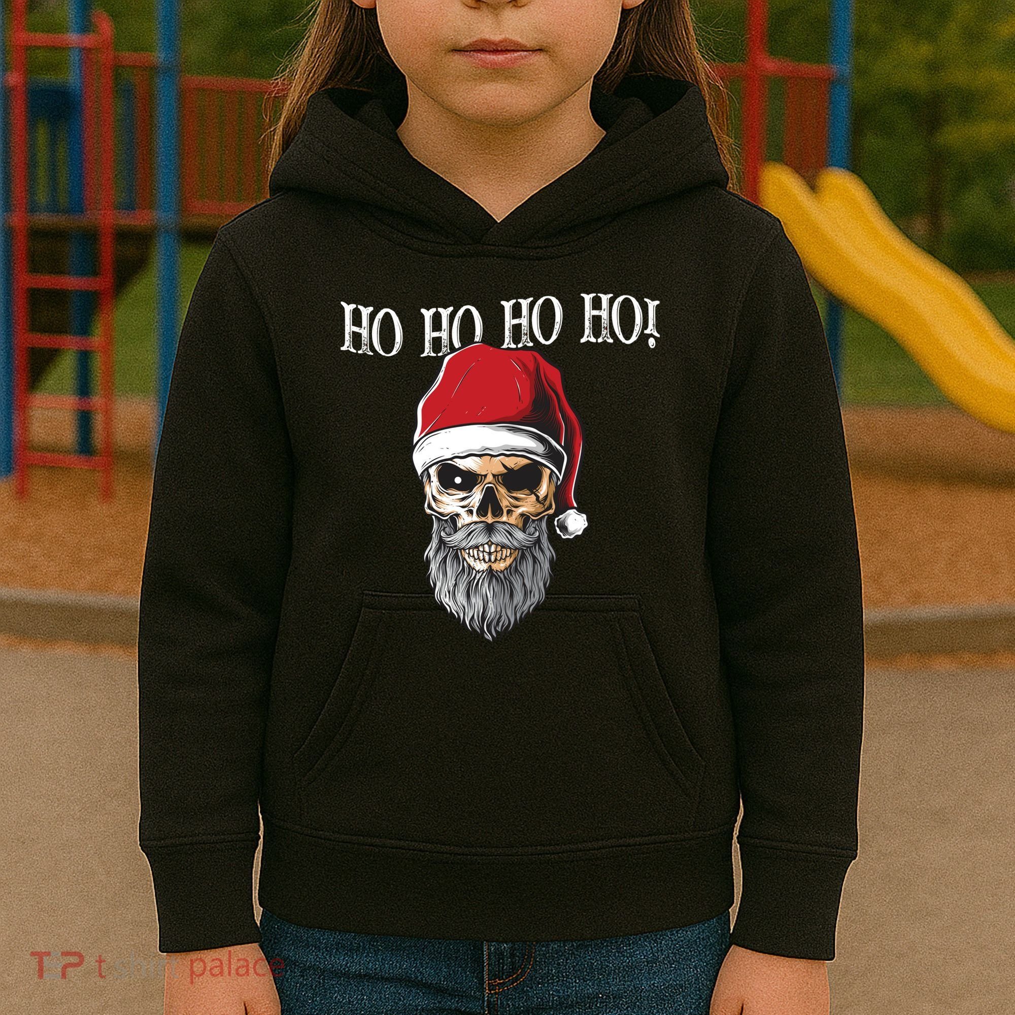 Ho Ho Ho Skeleton Bearded Skull Santa Kids Hoodie