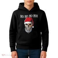 Ho Ho Ho Skeleton Bearded Skull Santa Kids Hoodie thumb 4