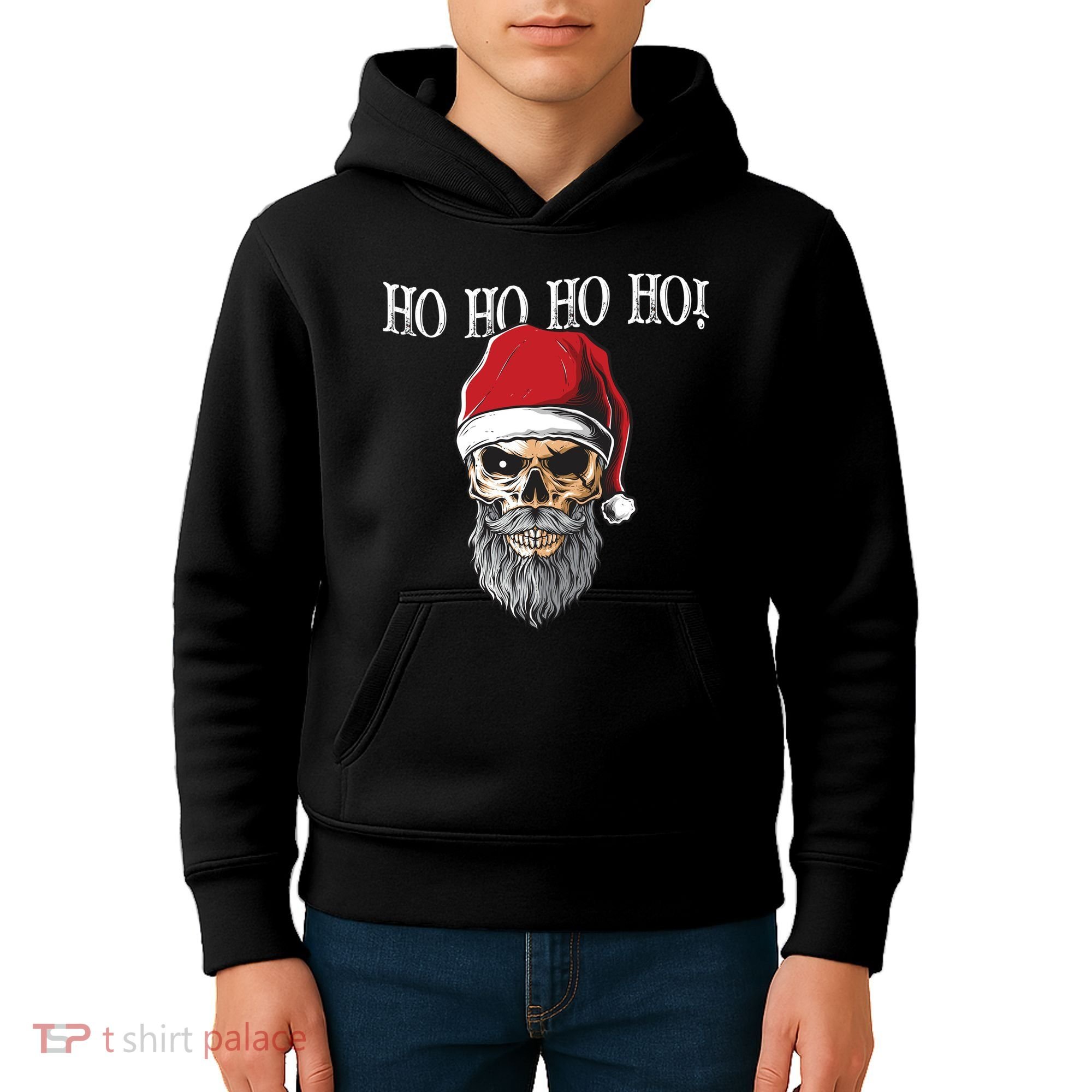 Ho Ho Ho Skeleton Bearded Skull Santa Kids Hoodie