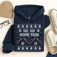 Ho Ho HOME Run Funny Ugly Christmas Baseball lover Hoodie thumb 4
