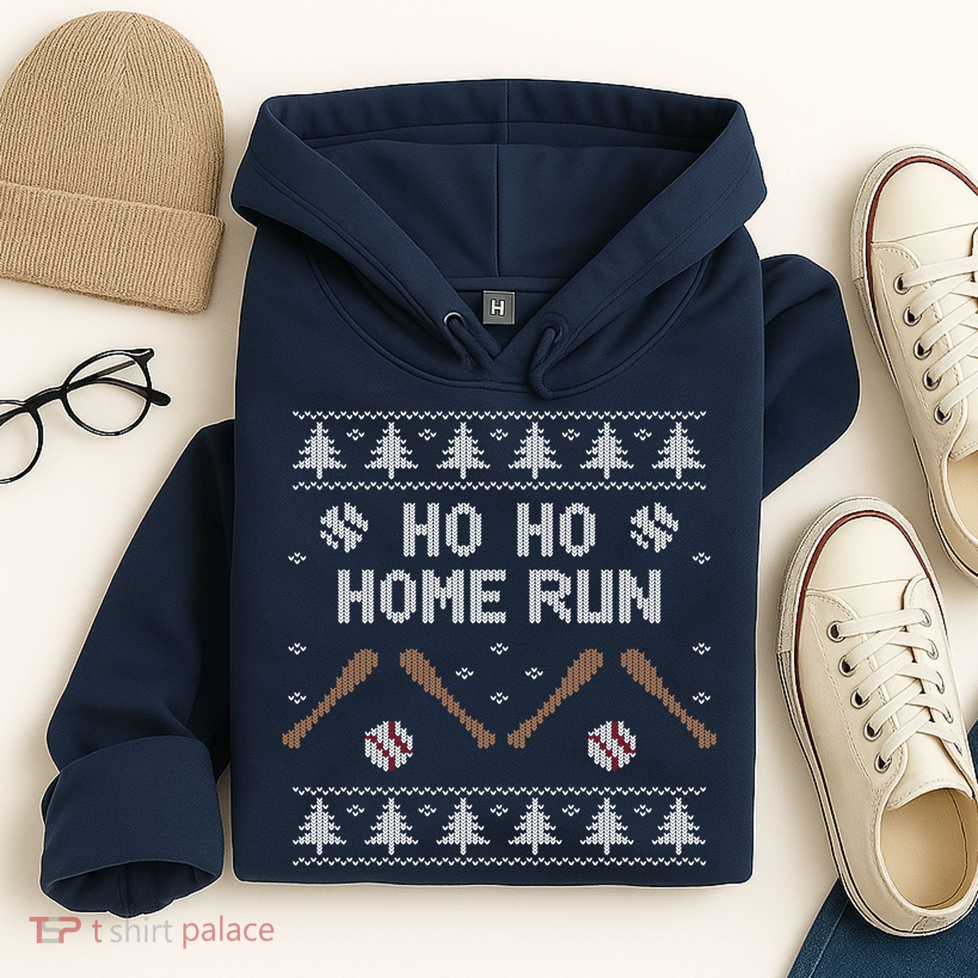 Ho Ho HOME Run Funny Ugly Christmas Baseball lover Hoodie