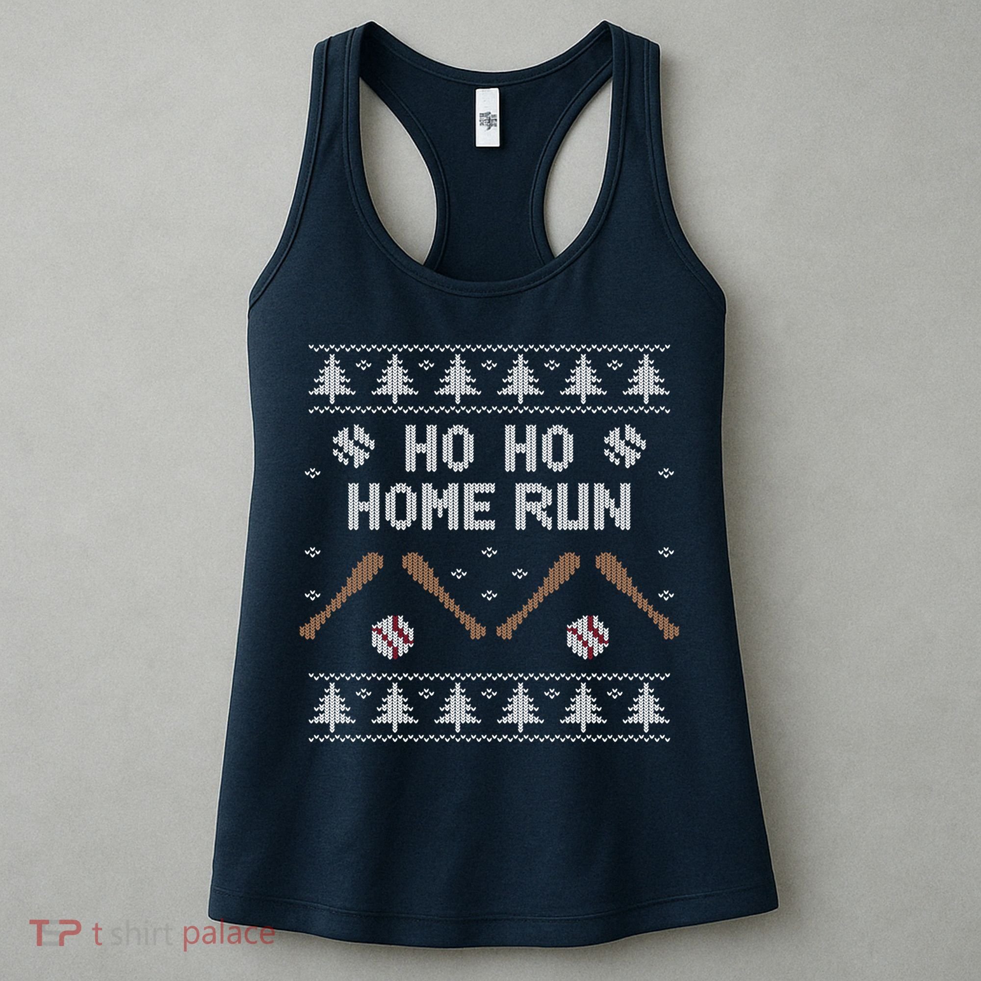 Ho Ho HOME Run Funny Ugly Christmas Baseball lover Women's Tank Top