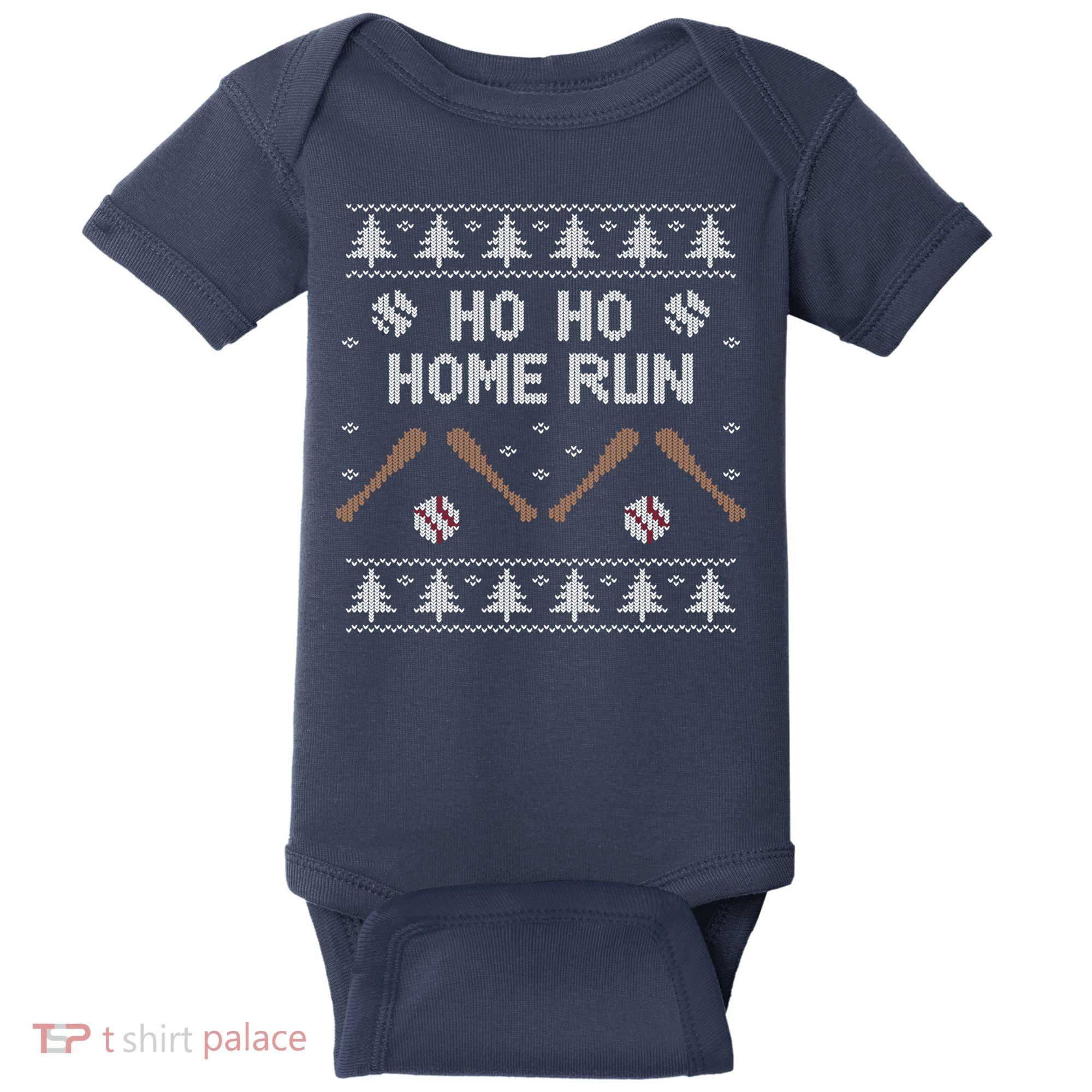 Ho Ho HOME Run Funny Ugly Christmas Baseball lover Baby Bodysuit