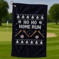 Ho Ho HOME Run Funny Ugly Christmas Baseball lover Golf Towel thumb 1