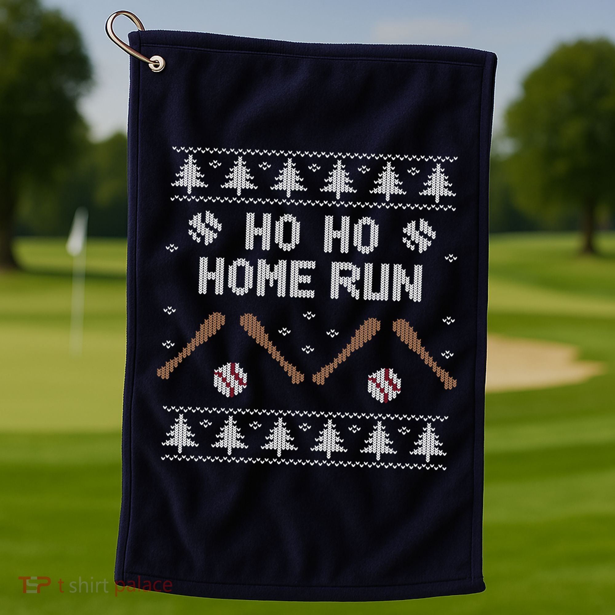 Ho Ho HOME Run Funny Ugly Christmas Baseball lover Golf Towel