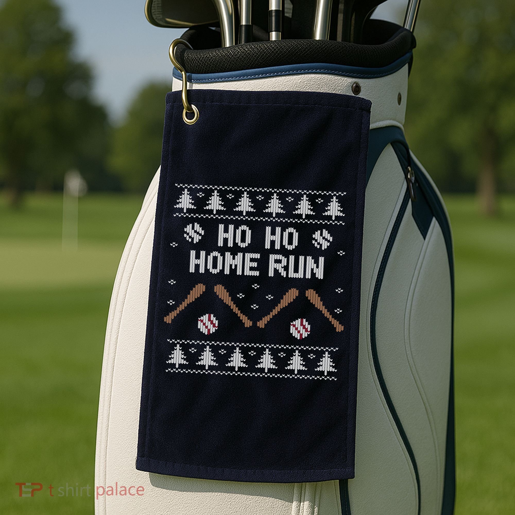 Ho Ho HOME Run Funny Ugly Christmas Baseball lover Golf Towel
