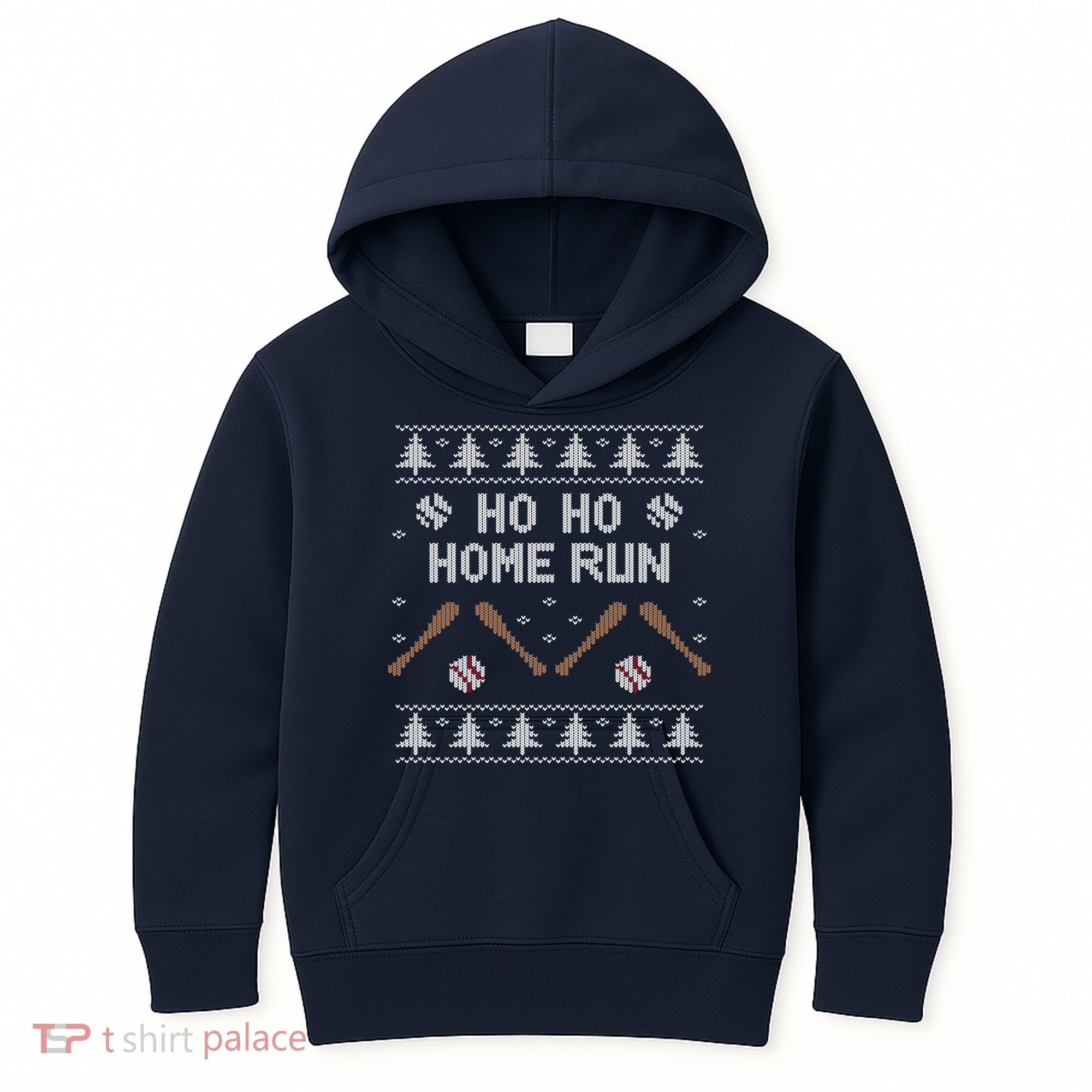 Ho Ho HOME Run Funny Ugly Christmas Baseball lover Kids Hoodie