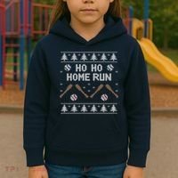 Ho Ho HOME Run Funny Ugly Christmas Baseball lover Kids Hoodie thumb 3