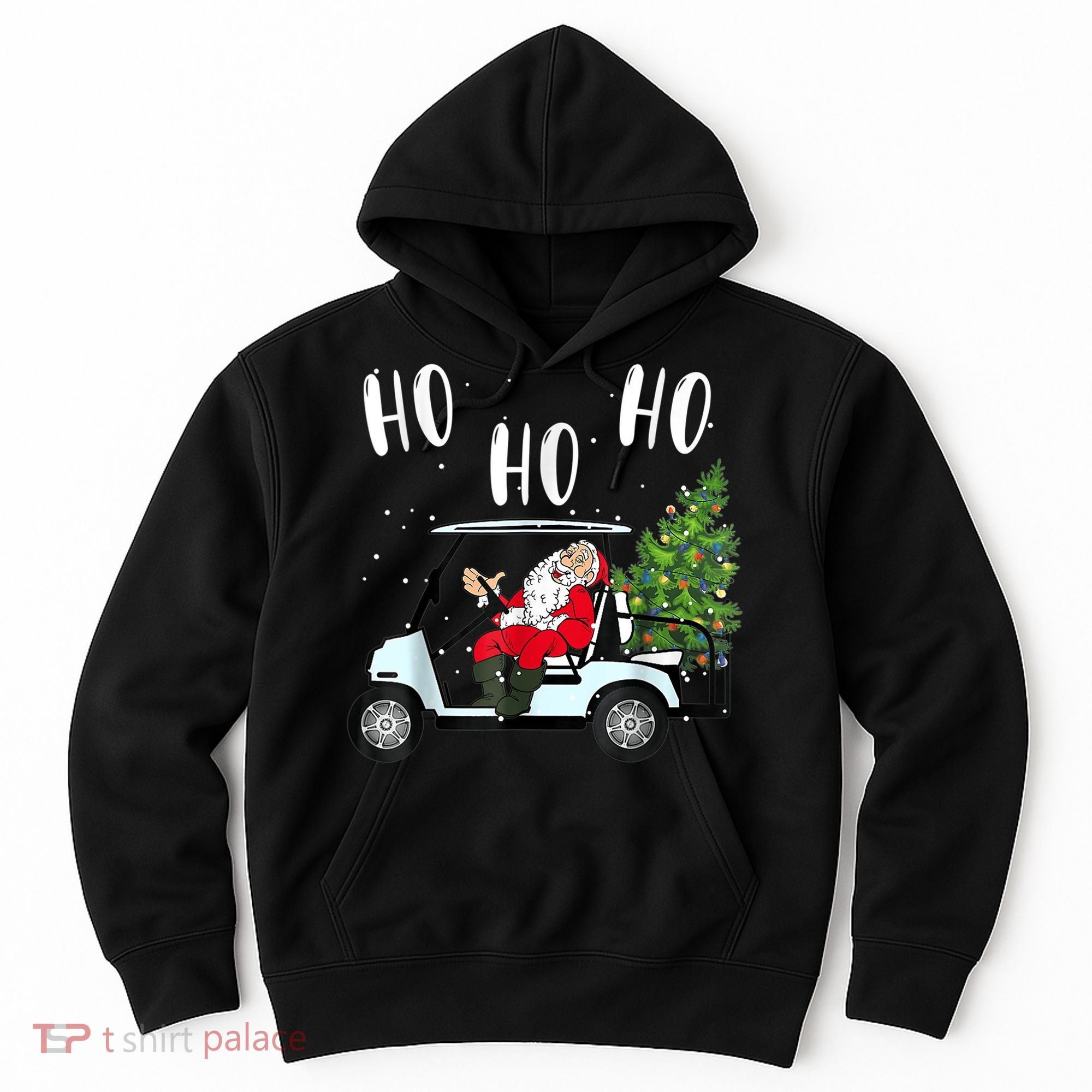 Ho Ho Ho Funny Santa On Golf Cart With Christmas Tree Hoodie