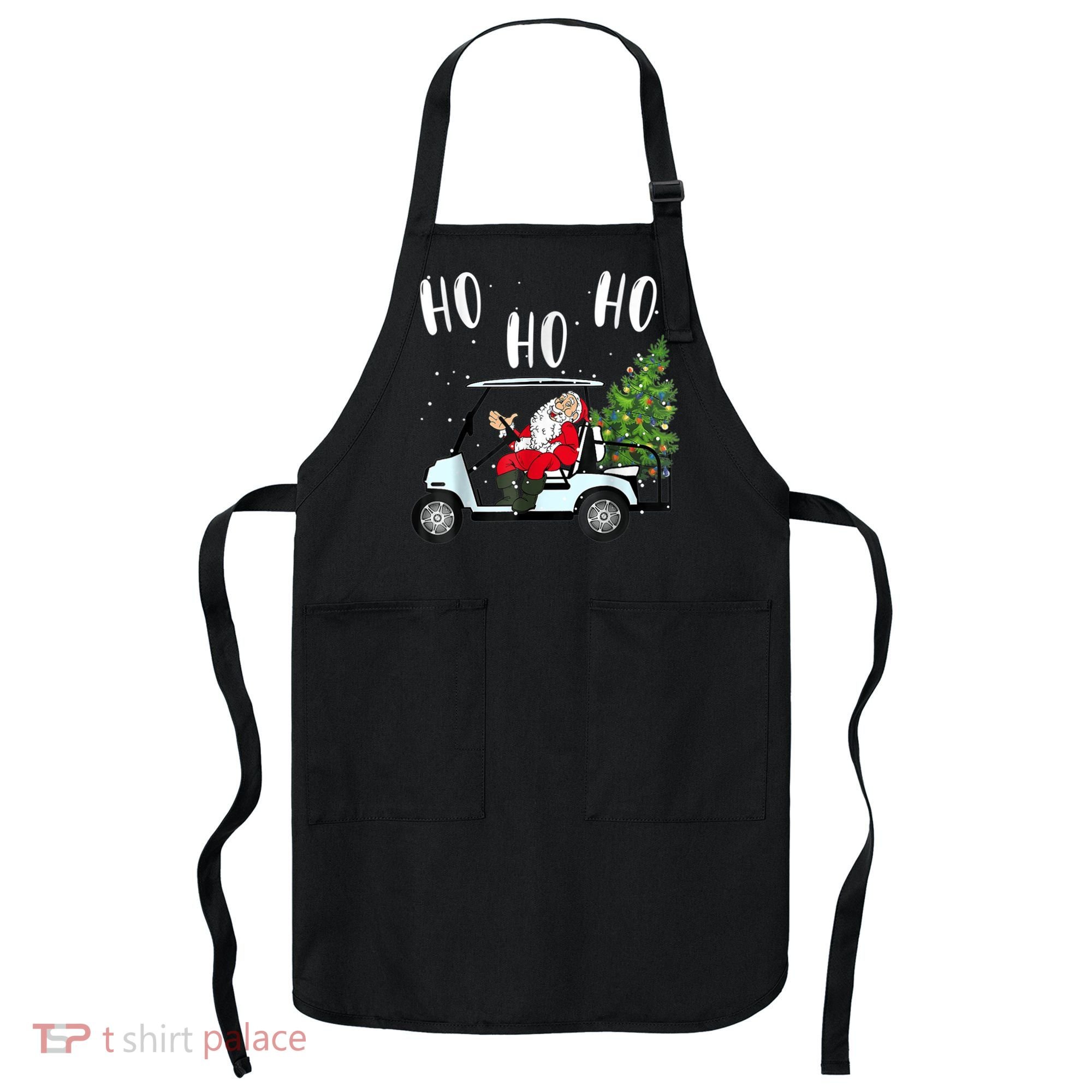 Ho Ho Ho Funny Santa On Golf Cart With Christmas Tree Apron