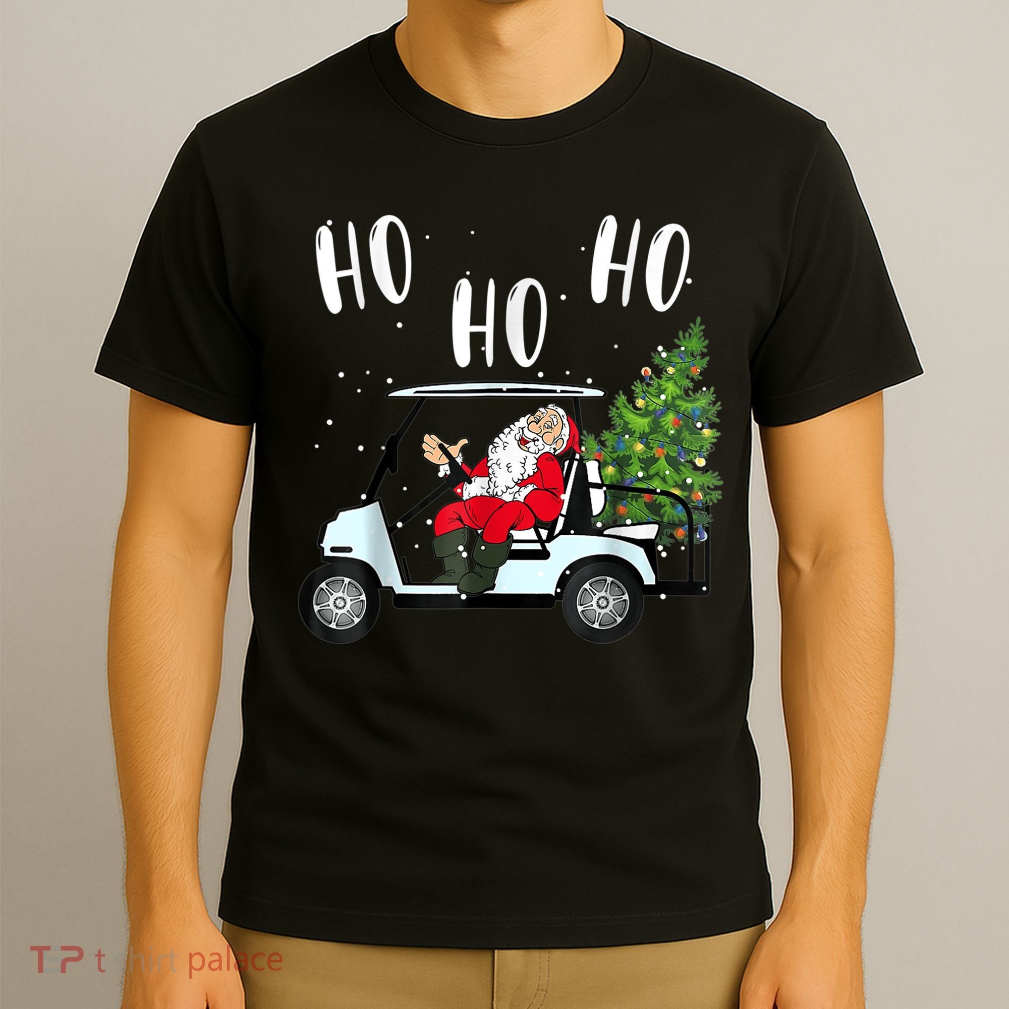 Ho Ho Ho Funny Santa On Golf Cart With Christmas Tree T-Shirt