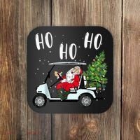 Ho Ho Ho Funny Santa On Golf Cart With Christmas Tree Coaster thumb 0