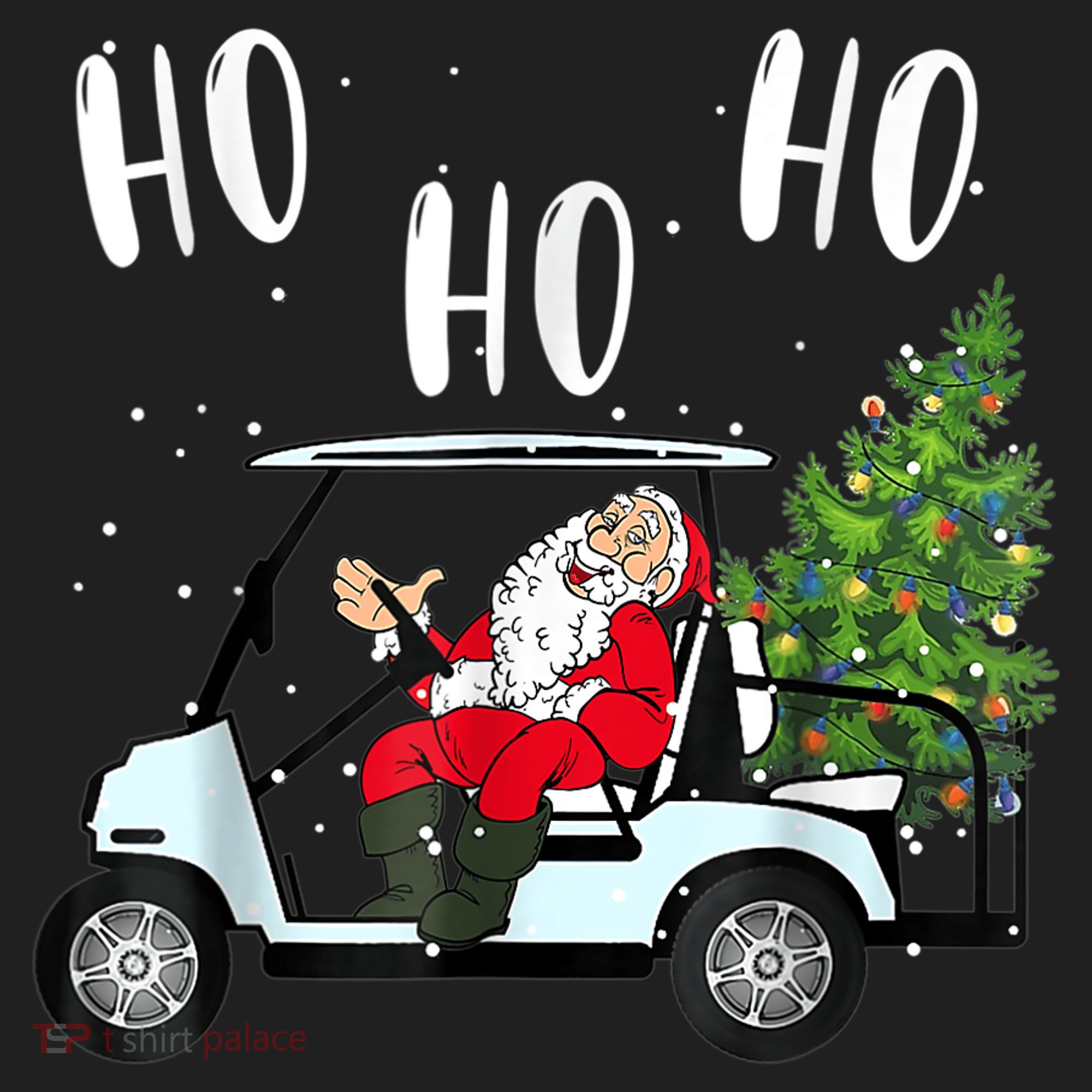 Ho Ho Ho Funny Santa On Golf Cart With Christmas Tree Hat