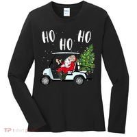 Ho Ho Ho Funny Santa On Golf Cart With Christmas Tree Women's Long Sleeve Shirt thumb 0