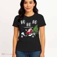 Ho Ho Ho Funny Santa On Golf Cart With Christmas Tree Women's T-Shirt thumb 4