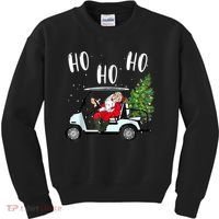 Ho Ho Ho Funny Santa On Golf Cart With Christmas Tree Kids Sweatshirt thumb 0
