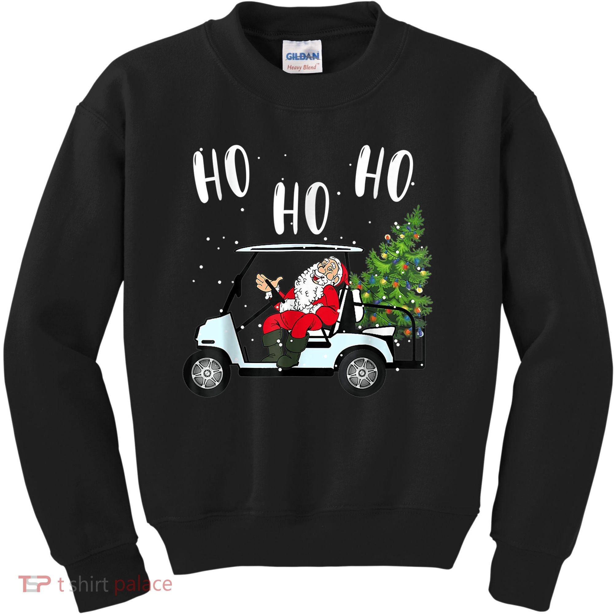 Ho Ho Ho Funny Santa On Golf Cart With Christmas Tree Kids Sweatshirt