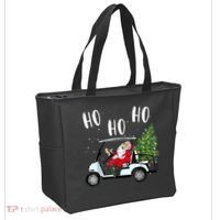 Ho Ho Ho Funny Santa On Golf Cart With Christmas Tree Tote Bag thumb 2