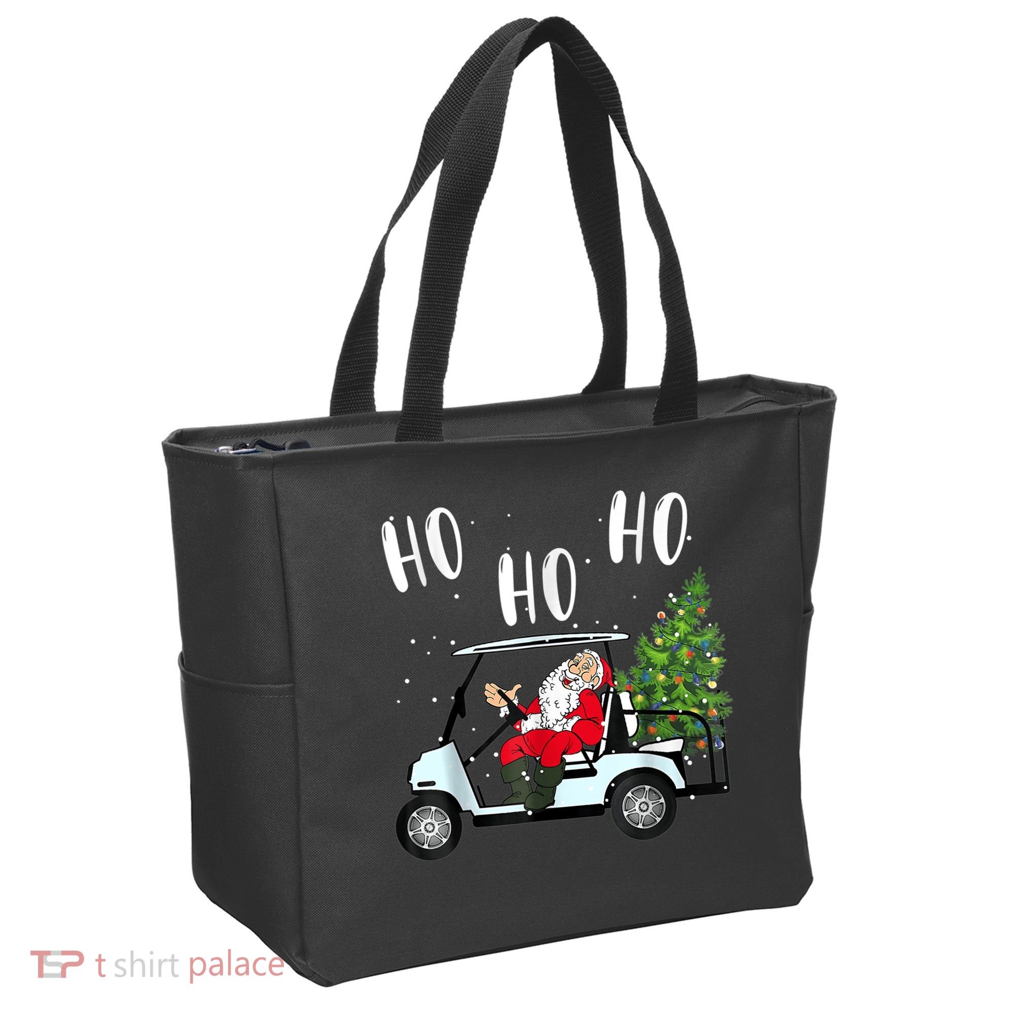 Ho Ho Ho Funny Santa On Golf Cart With Christmas Tree Tote Bag