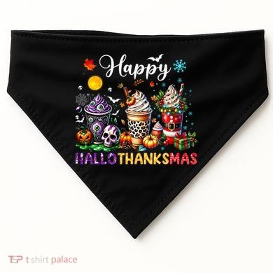 Happy Hallothanksmas Halloween Coffee Latte Thanksgiving USA-Made Doggie Bandana