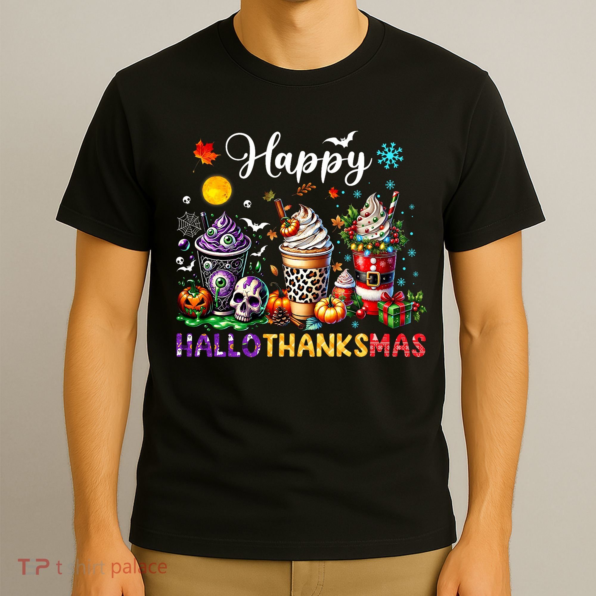 Happy Hallothanksmas Halloween Coffee Latte Thanksgiving T-Shirt