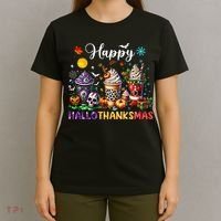 Happy Hallothanksmas Halloween Coffee Latte Thanksgiving T-Shirt thumb 4