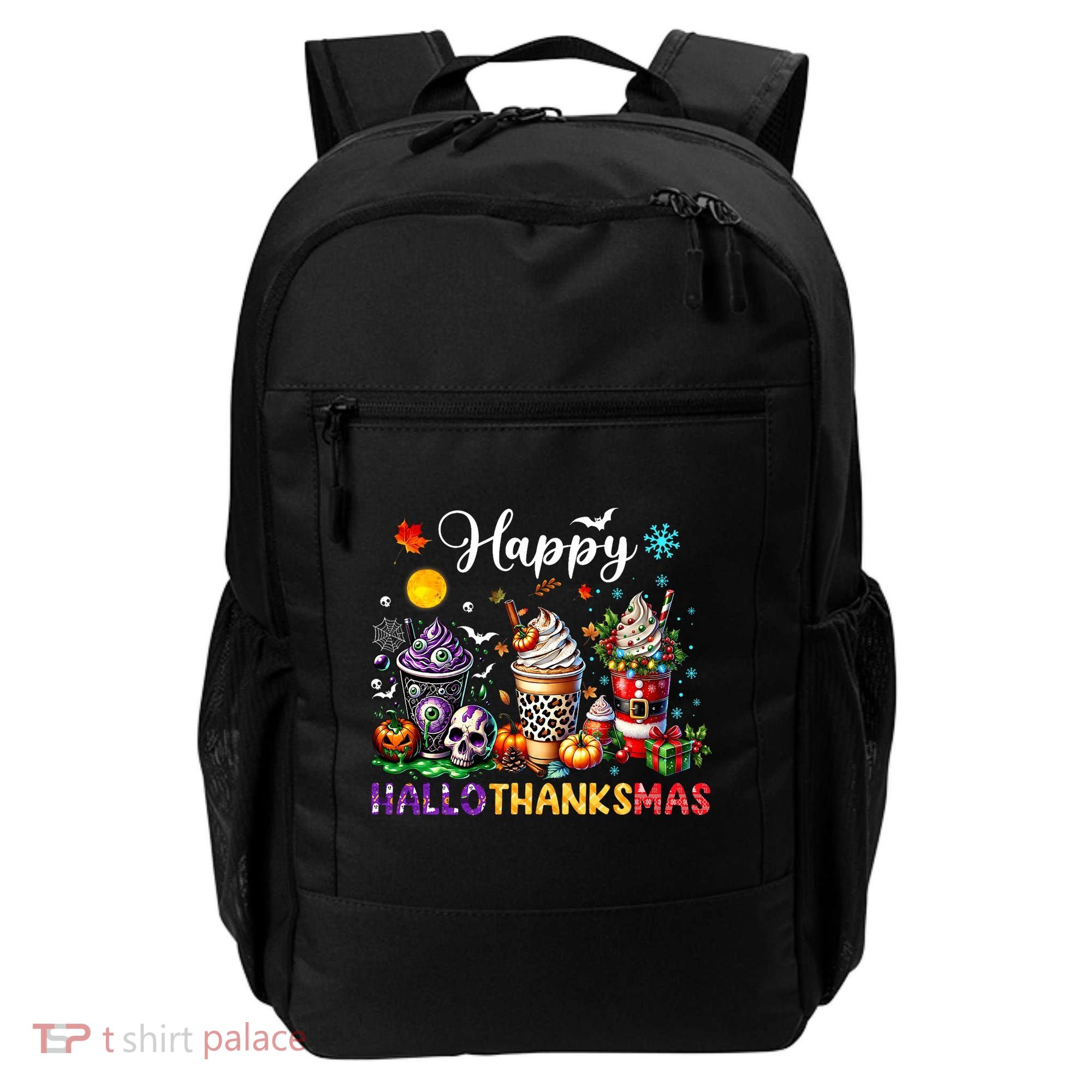 Happy Hallothanksmas Halloween Coffee Latte Thanksgiving Backpack