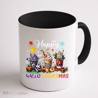 Happy Hallothanksmas Halloween Coffee Latte Thanksgiving Coffee Mug thumb 1