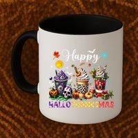 Happy Hallothanksmas Halloween Coffee Latte Thanksgiving Coffee Mug thumb 2