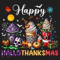 Happy Hallothanksmas Halloween Coffee Latte Thanksgiving Beanie thumb 2